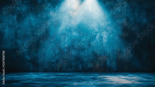 A dark  moody backdrop illuminated by two bright spotlights  creating a dramatic atmosphere perfect for performances or photography.