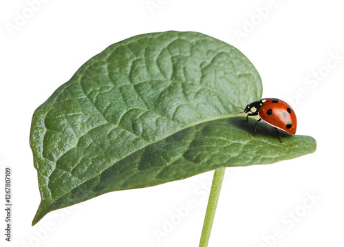 Ladybug on a leaf, transparent isolation background