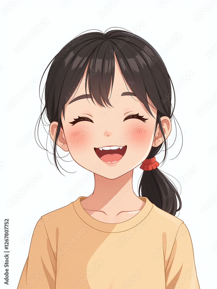 A Happy Young Asian Girl Smiles Brightly Against A Simple Yet Effective White Background In A Joyful Portrait. 00002 A Happy Young Asian Girl Smiles Brightly Against A Simple Yet Effective White Background In A Joyful Portrait. 00002