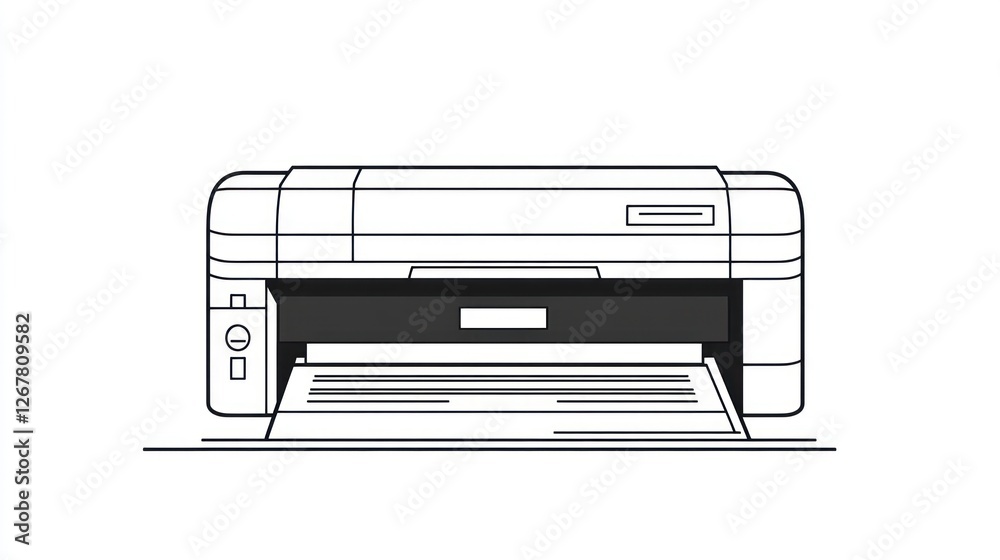 Printer printing document, office, white background, workflow Printer printing document, office, white background, workflow