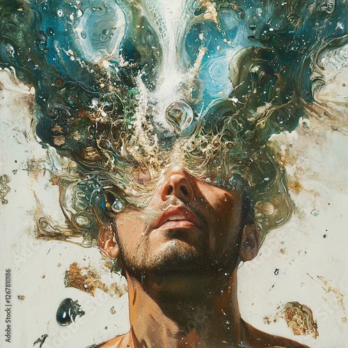 Surreal Ocean Mind: Abstract Man in a Whirlwind of Color