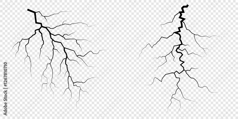 Obraz premium Lightning. Thunder storm realistic lightning. Bright light effects. Lightning bolt set Magic and bright light effects. Set of thunder and lightnings. Lightning energy discharge effect isolated.