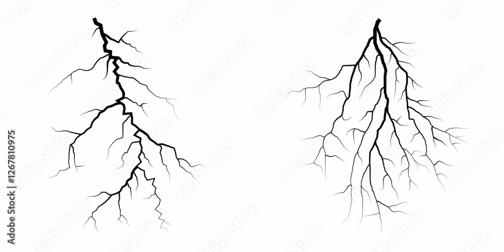 Fototapeta premium Lightning. Thunder storm realistic lightning. Bright light effects. Lightning bolt set Magic and bright light effects. Set of thunder and lightnings. Lightning energy discharge effect isolated.