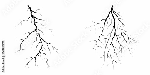 Lightning. Thunder storm realistic lightning. Bright light effects. Lightning bolt set Magic and bright light effects. Set of thunder and lightnings. Lightning energy discharge effect isolated.