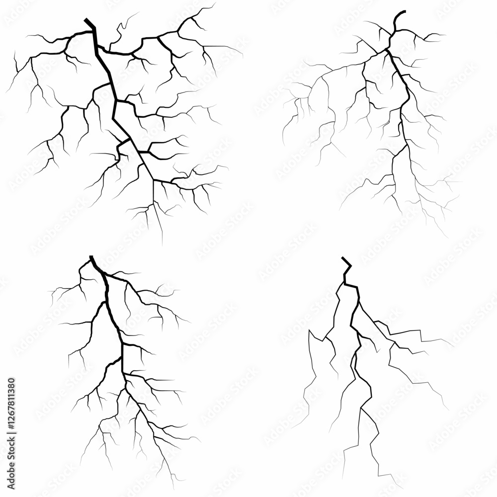 Obraz premium Lightning. Thunder storm realistic lightning. Bright light effects. Lightning bolt set Magic and bright light effects. Set of thunder and lightnings. Lightning energy discharge effect isolated.