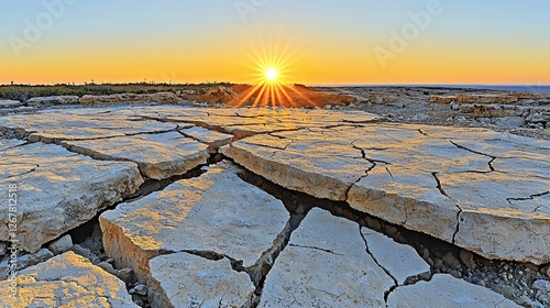 Wallpaper Mural Sunset over cracked earth, arid landscape Torontodigital.ca