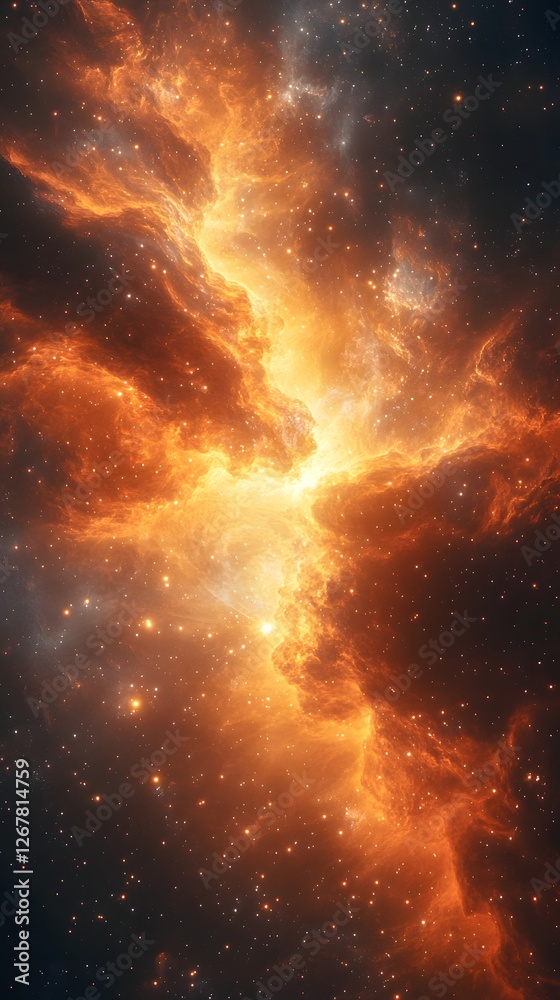Naklejka premium Breathtaking and Spectacular Closeup View of a Shimmering Celestial Body Radiating Vibrant Orange Light in a Dark Cosmic Background