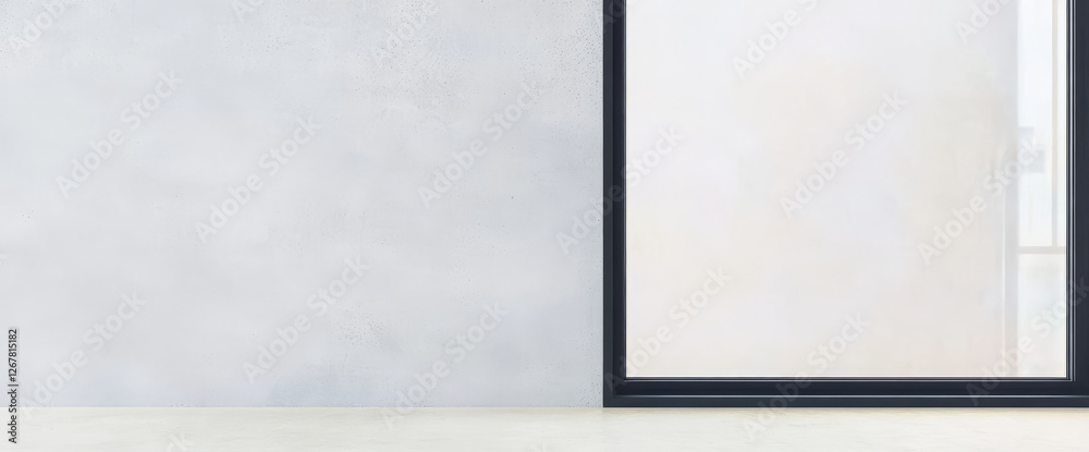 Fototapeta premium Modern interior with large window and minimalist design in bright space