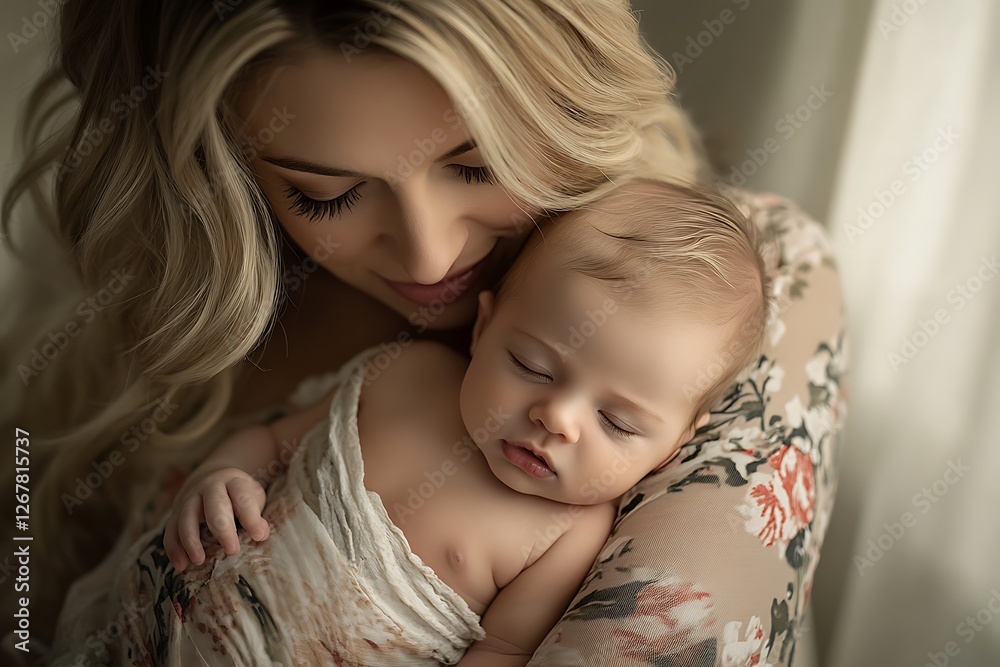 Mother cuddling her baby in a peaceful embrace. Mother cuddling her baby in a peaceful embrace.