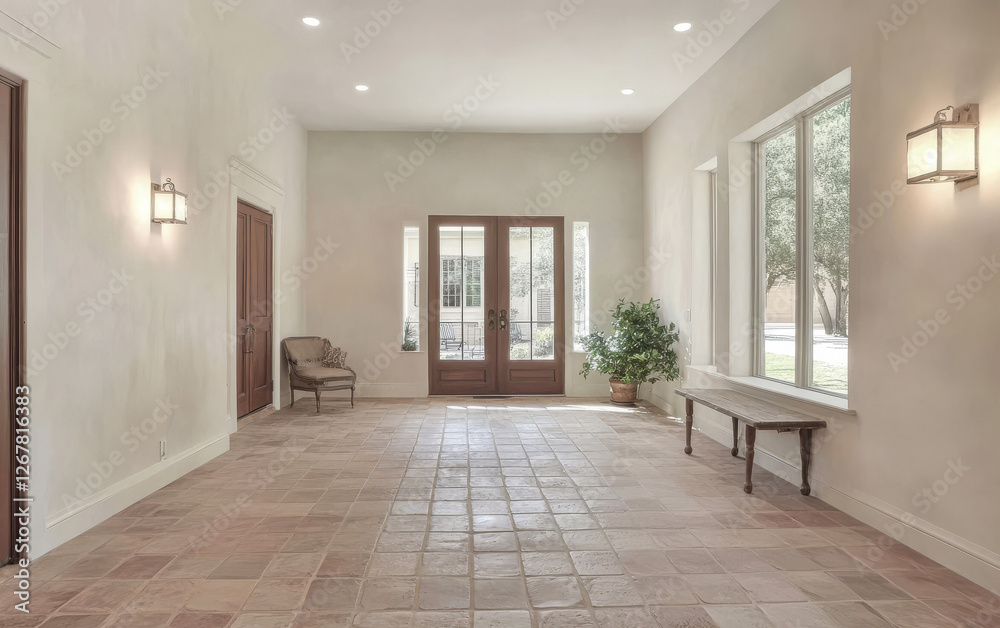 Obraz premium Spacious entryway with natural light and tile flooring in a modern home