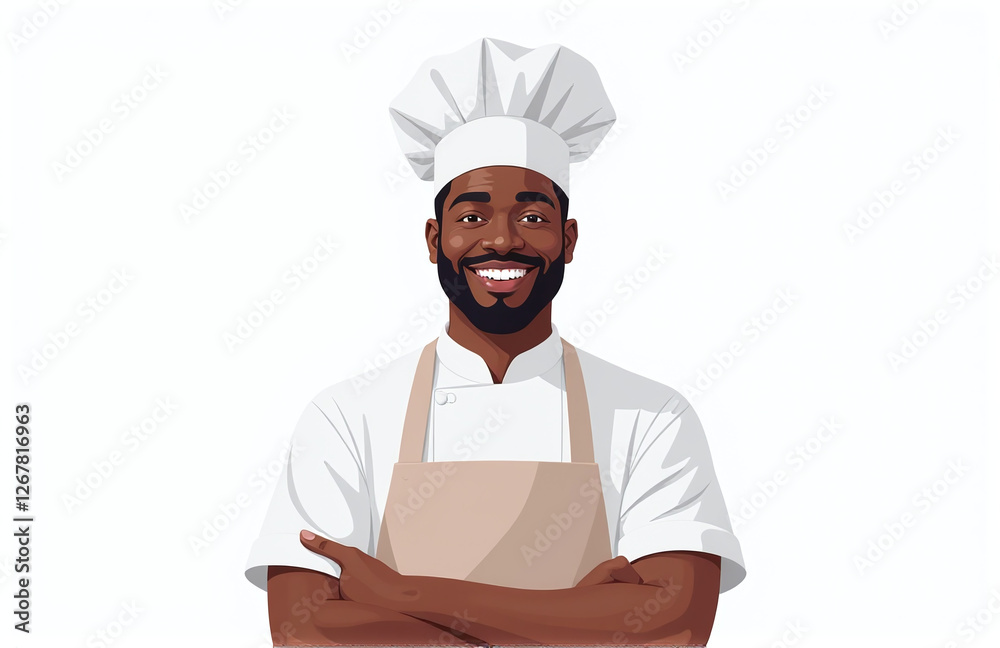A Smiling African American Chef Stands In Front View With Transparent Isolation On A Clean And Minimalist White Background. 00002 A Smiling African American Chef Stands In Front View With Transparent Isolation On A Clean And Minimalist White Background. 00002
