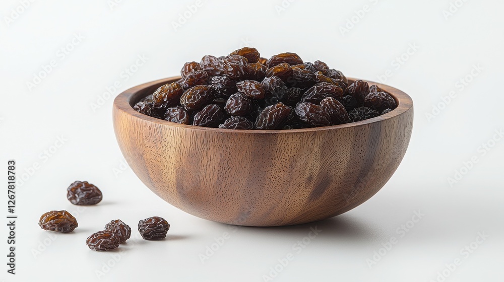 Dried Raisins in a Wooden Bowl: A nutritious and delicious snack or baking ingredient, perfect for adding sweetness and texture. Dried Raisins in a Wooden Bowl: A nutritious and delicious snack or baking ingredient, perfect for adding sweetness and texture.