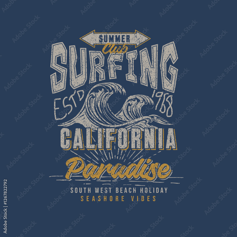 Fototapeta premium Vintage Surfing Club California paradise summer beach graphic print