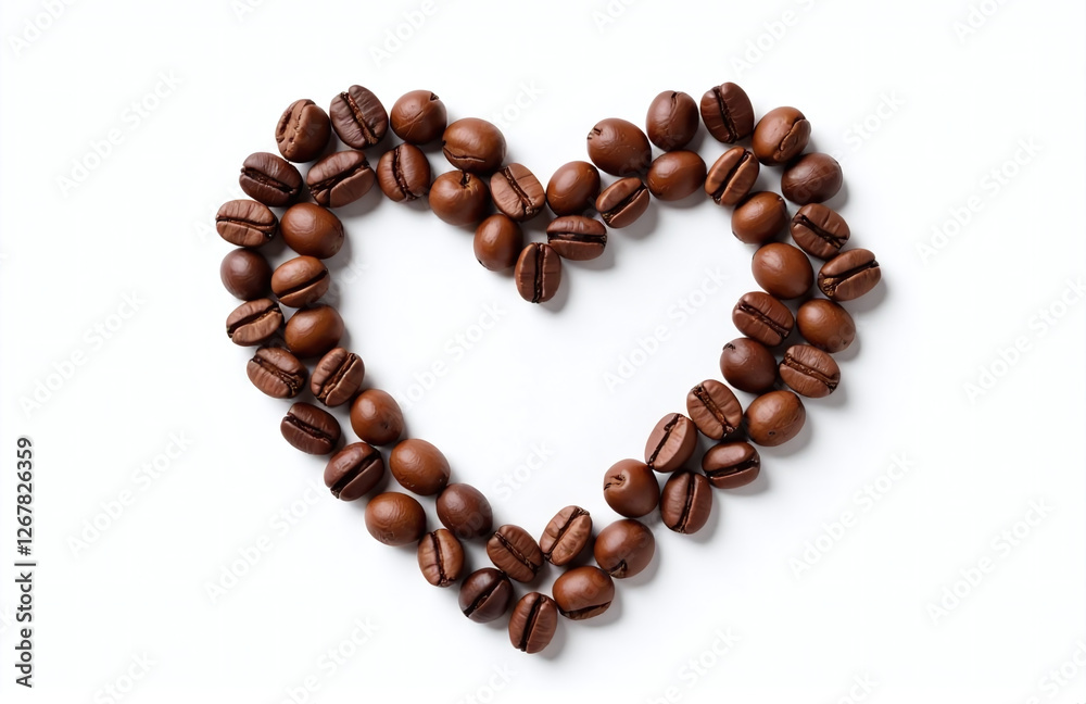 Coffee Beans In Heart Shape Are Neatly Arranged On A Pure White Background With No Distractions Or Clutter Present. 00001 Coffee Beans In Heart Shape Are Neatly Arranged On A Pure White Background With No Distractions Or Clutter Present. 00001