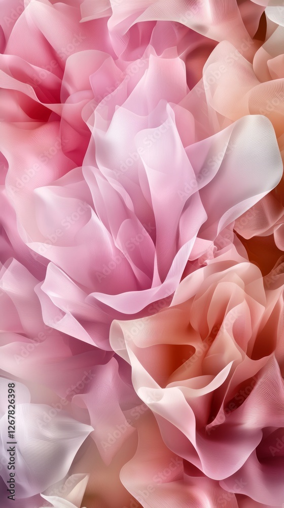 Naklejka premium Abstract close-up of textured, flowing fabric petals, soft color gradient, possible use as a background