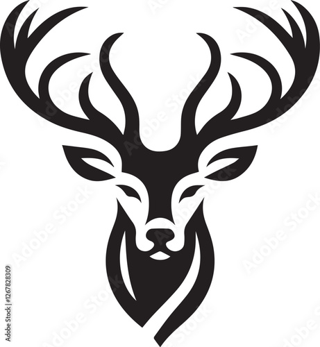 Tribal-Style Deer Head Vector Illustration in Black and White

