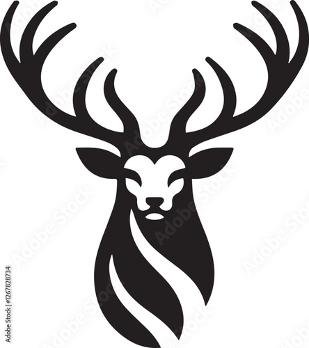 Tribal-Style Deer Head Vector Illustration in Black and White

