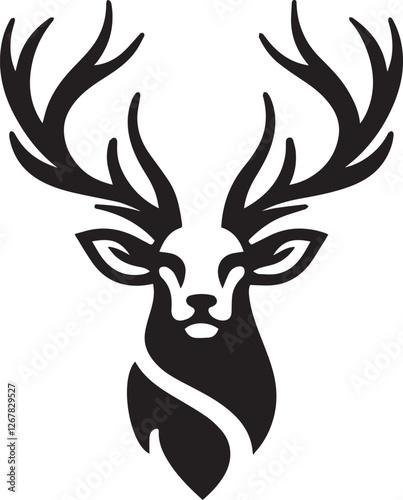 Tribal-Style Deer Head Vector Illustration in Black and White

