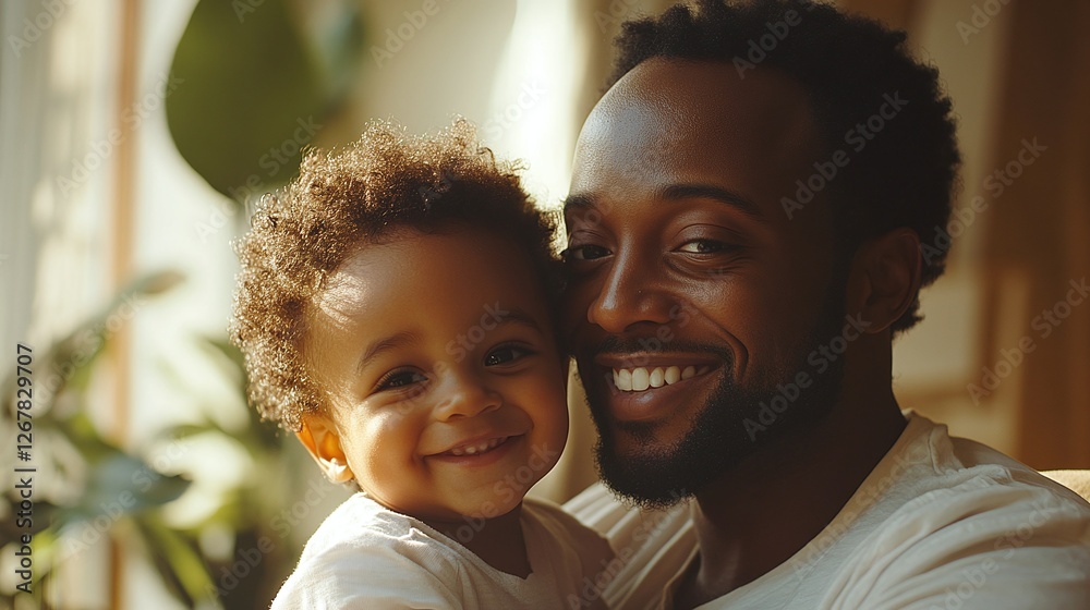Fototapeta premium smiling dad and little kid son spending quality time together in living room parental love fatherhood and child bonding moment at home