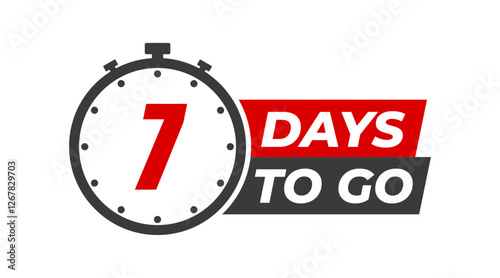 7 days to go badges symbol. Countdown of days. Offer timer, sticker limited to a few days. Seven days left to go. Vector illustration