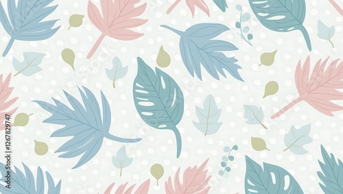 Beautiful seamless floral pattern with pastel tropical leaves creating a soft and fresh botanical design perfect for wallpapers and textile backgrounds.