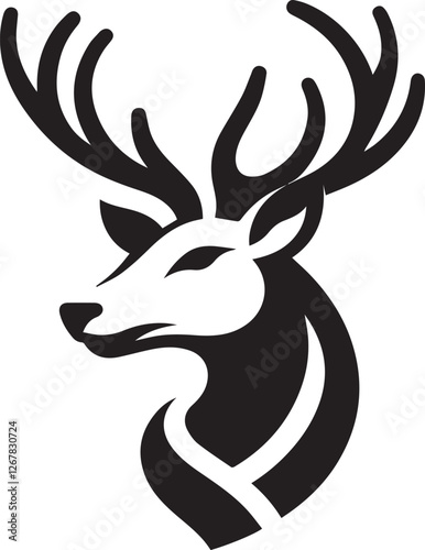 Tribal-Style Deer Head Vector Illustration in Black and White

