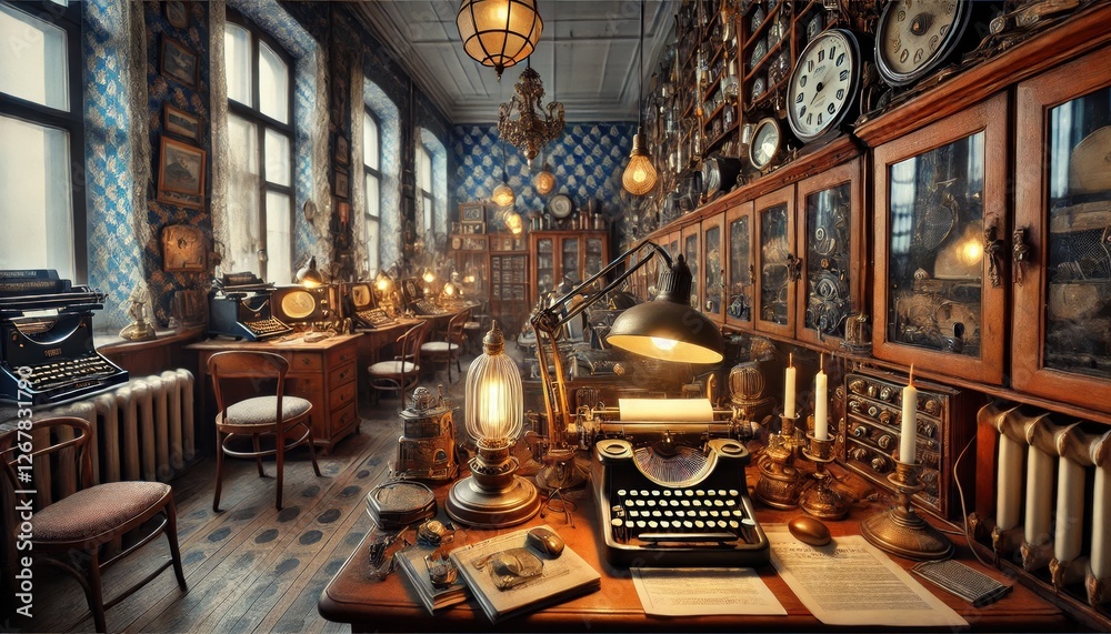Historical table with various computer. Historical table with various computer.