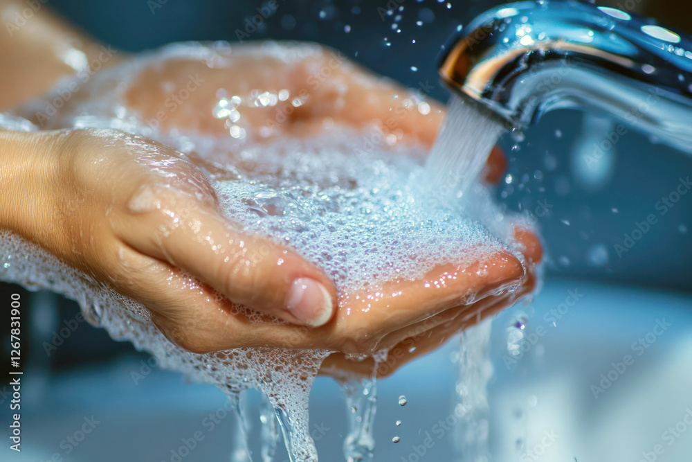 Fototapeta premium Pure Refreshment: Hand Washing with Fresh Water