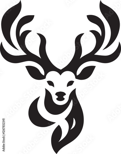 Tribal-Style Deer Head Vector Illustration in Black and White

