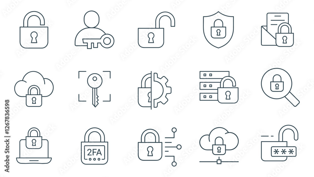 Security line Icon Set Vector. Lock, Protection, and Safety Symbols illustrations Security line Icon Set Vector. Lock, Protection, and Safety Symbols illustrations