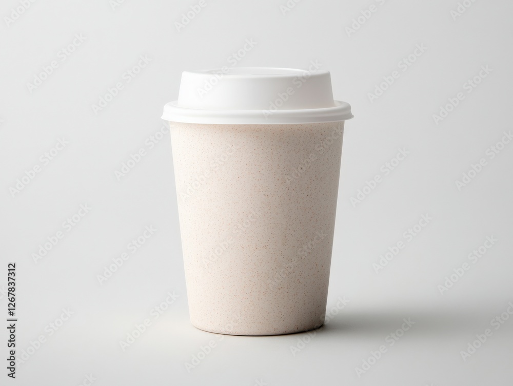 Beige coffee cup with white lid on plain background Beige coffee cup with white lid on plain background