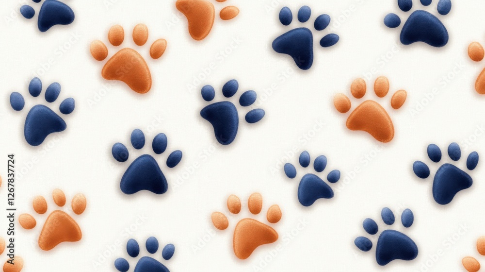 orange and blue paw prints seamless pattern orange and blue paw prints seamless pattern