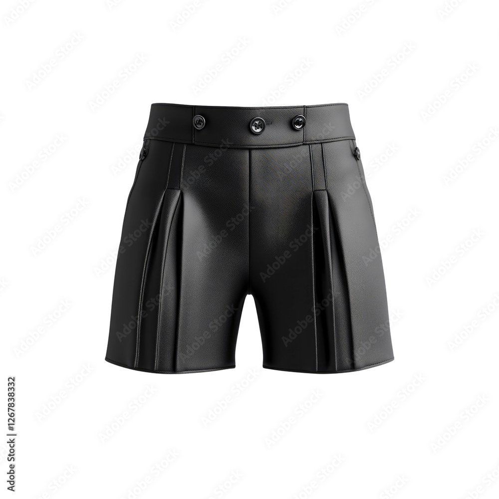 Pleated Black Leather Shorts - Fashion Apparel Pleated Black Leather Shorts - Fashion Apparel