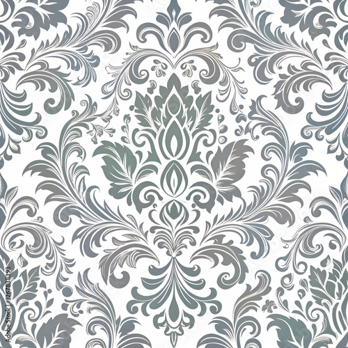 Gray color Damask seamless pattern element. Classical luxury old fashioned damask ornament on transparent background