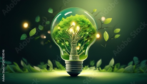 light bulb with green leaves