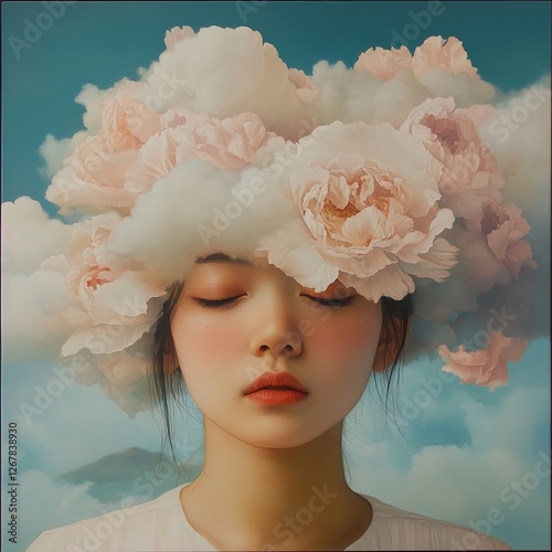 Serene Dreams: A Woman in a Cloud of Peonies