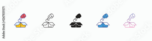 Punch Box Prank icons set in different style vector stock