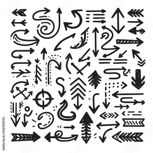 Wallpaper Mural Pack of hand-drawn arrows vector illustration black color silhouette white background Torontodigital.ca