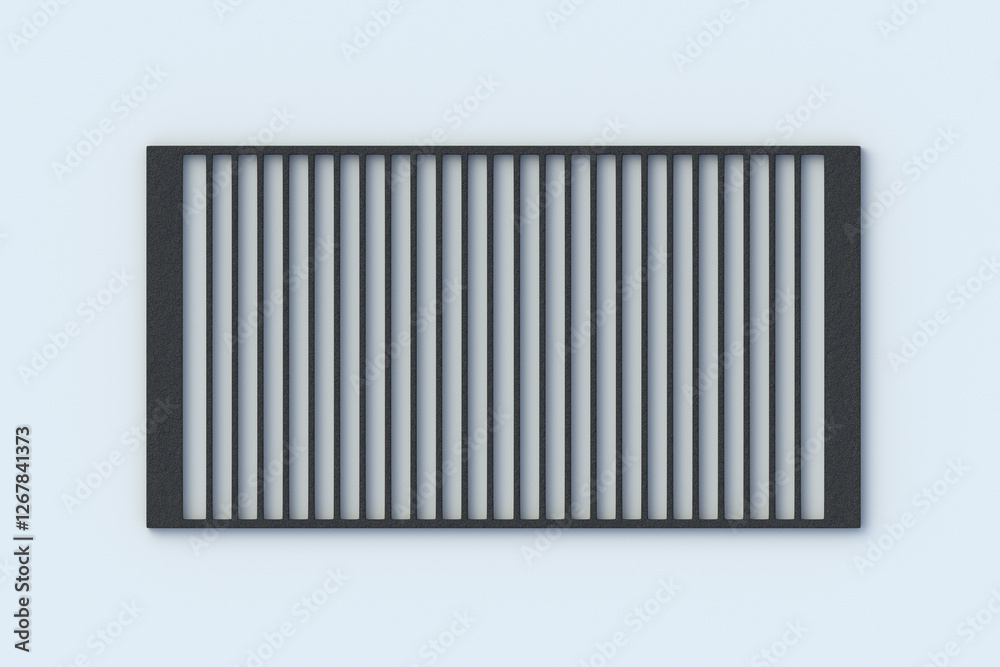 Grill grid on light gray background. Empty rough metal grate for bbq. Picnic equipment. Top view. 3d render Grill grid on light gray background. Empty rough metal grate for bbq. Picnic equipment. Top view. 3d render