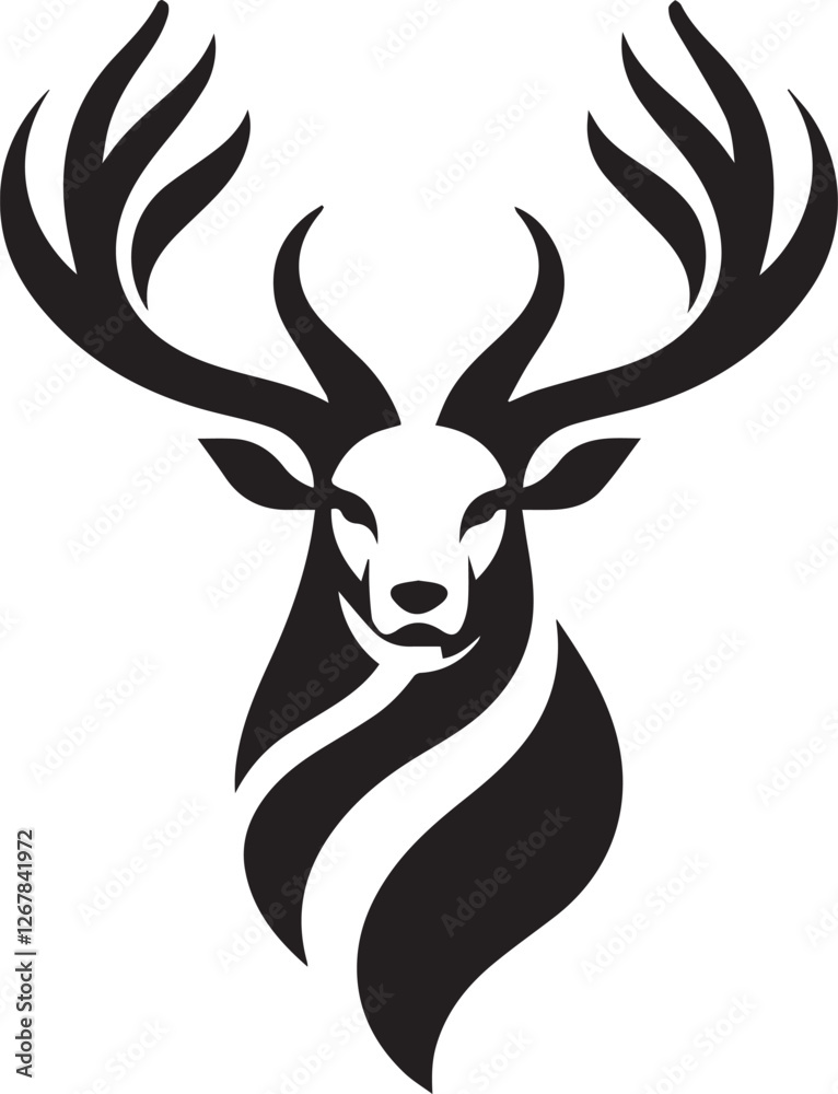 Naklejka premium Tribal-Style Deer Head Vector Illustration in Black and White
