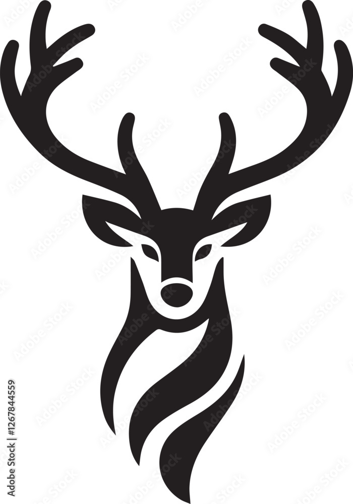 Naklejka premium Tribal-Style Deer Head Vector Illustration in Black and White