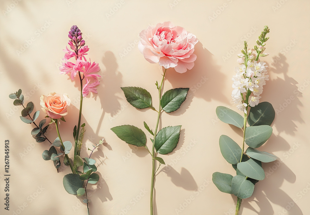 Obraz premium A visually appealing arrangement of various flowers on a soft background.