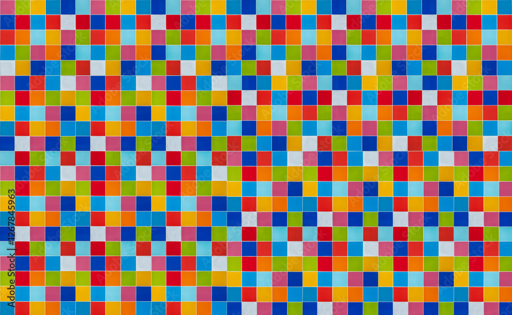 Fototapeta premium multicolored tiles on the wall forming a colored mosaics