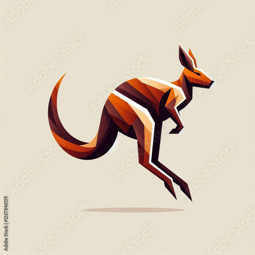 Stylized Abstract Kangaroo Illustration in Warm Toned Geometric Design