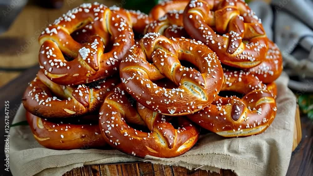 A heap of freshly baked pretzels on a rustic table, symbolizing Oktoberfest, German cuisine, and cultural traditions with a warm and festive atmosphere. A heap of freshly baked pretzels on a rustic table, symbolizing Oktoberfest, German cuisine, and cultural traditions with a warm and festive atmosphere.