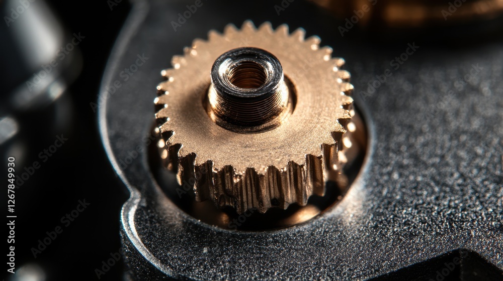 Close-up of a golden gear, showcasing intricate details and textures, set against a dark background that highlights its metallic finish. Close-up of a golden gear, showcasing intricate details and textures, set against a dark background that highlights its metallic finish.