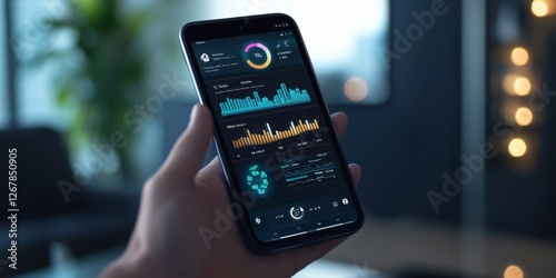 Smart Home Energy Monitoring App Interface on Mobile Phone Displaying Realtime Data Analytics and Usage Statistics