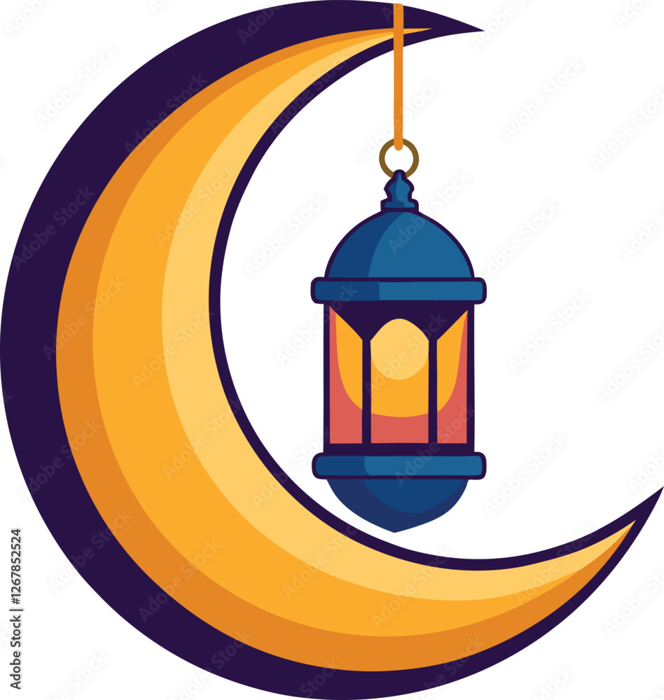 lantern hanging on crescent moon vector, vector and illustration, vector style lantern hanging on crescent moon vector, vector and illustration, vector style
