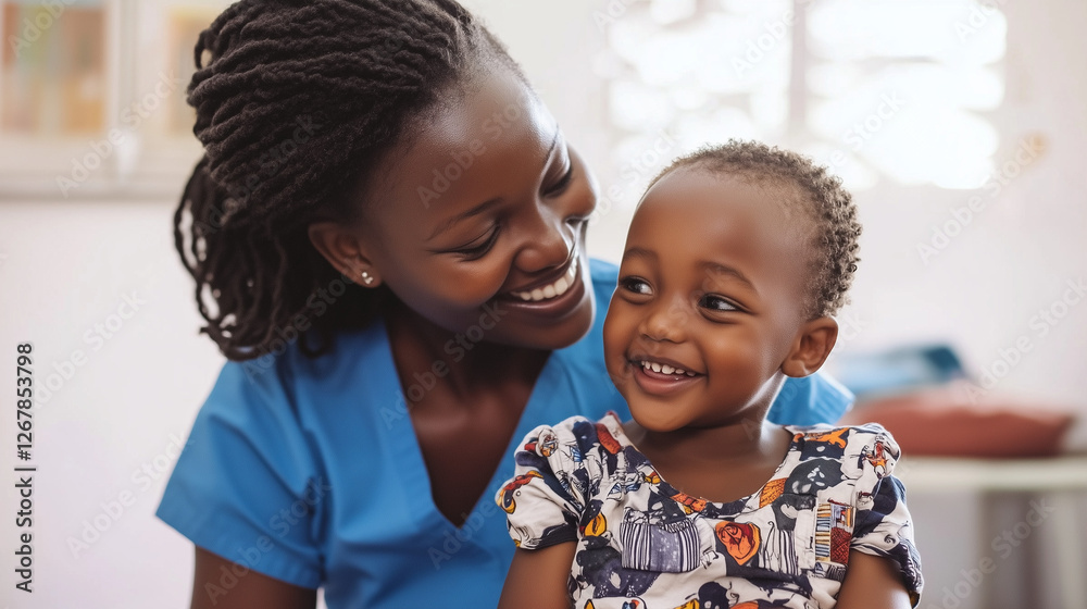 A friendly nurse giving a young child a vaccine with a comforting smile, white background A friendly nurse giving a young child a vaccine with a comforting smile, white background