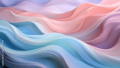 Abstract Waves in Pastel Hues: A captivating and serene abstract background image featuring mesmerizing waves of pastel blue, pink, and white hues, evoking a sense of calm and tranquility.